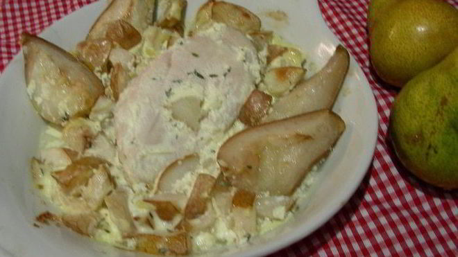 Рецепт курицы с крем-чизом, грушами и имбирем