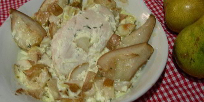Рецепт курицы с крем-чизом, грушами и имбирем
