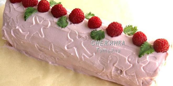 Рецепт рулета из овсяных хлопьев с творожно-малиновой начинкой и кремом