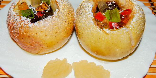Рецепт Яблок, фаршированных мармеладом, изюмом и орехами