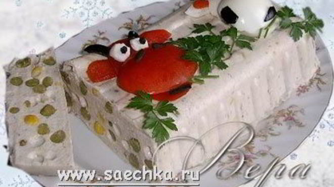 Рецепт мусса из окуня с зеленым горошком и кукурузой