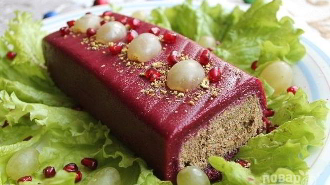 Рецепт рулета из печени в клюквенном муссе
