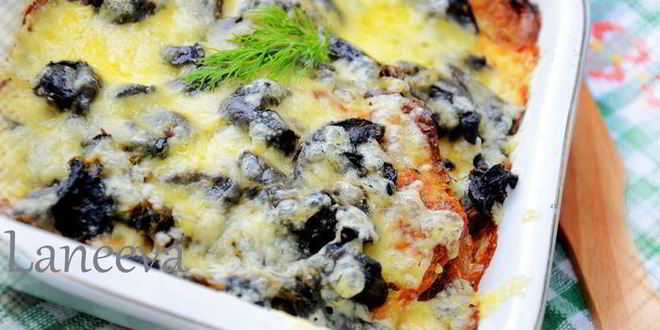 Рецепт Ароматных картофельно-кабачковые драники, запеченные с подберезовиками