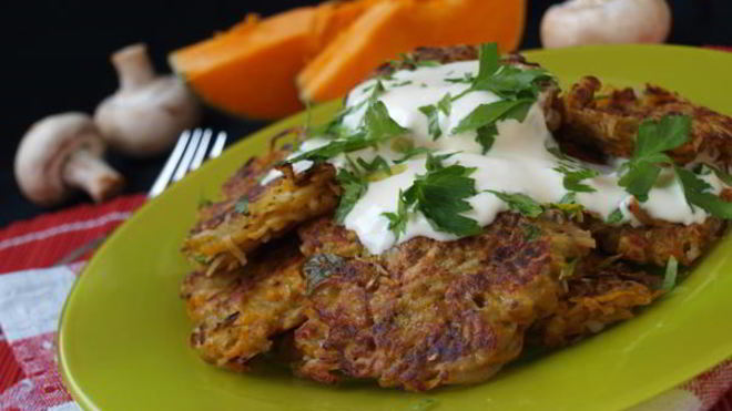 Рецепт драников из тыквы и картофеля с шампиньонами