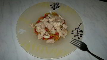 Рецепт Чечевицы с сладким перцем и чесноком и куриная грудка с зирой и кориандром
