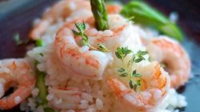 Рецепт риса со спаржей и креветками