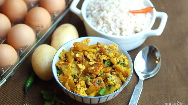 Рецепт жареной картошки с яйцом и луком