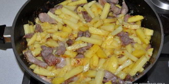 Рецепт жареного картофеля с мясом