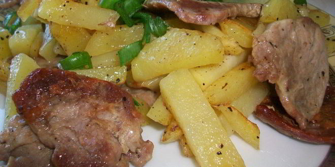 Рецепт жареного картофеля со свиной вырезкой