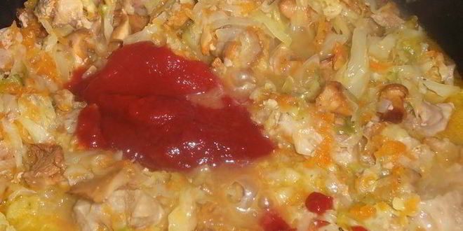 Рецепт ленивых голубцов с лисичками и гузками индейки