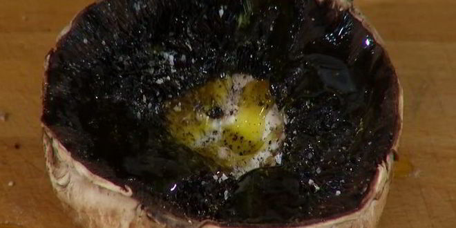 Рецепт грибов на гриле с нутом и баклажанами