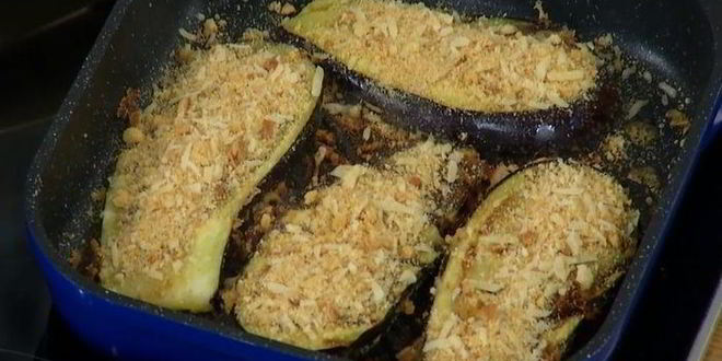 Рецепт грибов на гриле с нутом и баклажанами