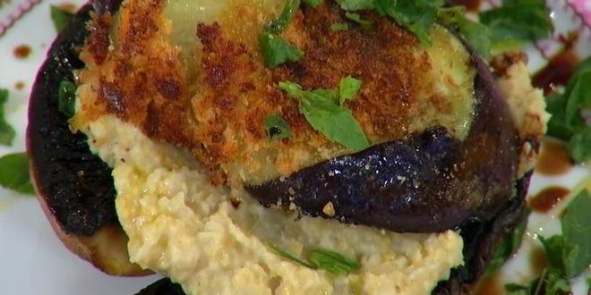 Рецепт грибов на гриле с нутом и баклажанами