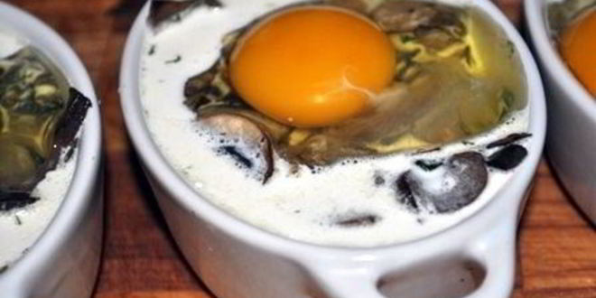 Рецепт грибов в сливках, запеченые с яйцом