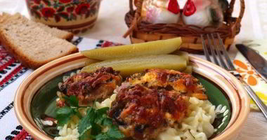 Рецепт Шампиньонов со свининой в духовке