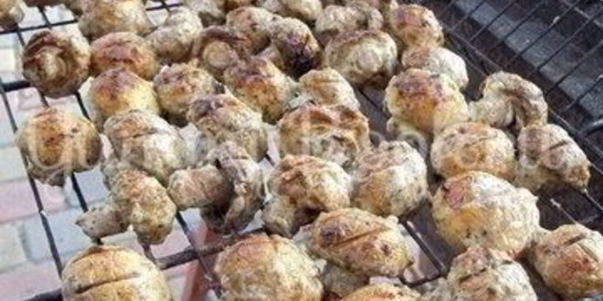Рецепт шампиньонов, запеченных на костре