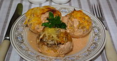 Рецепт Запеченных грибов с фаршем в духовке