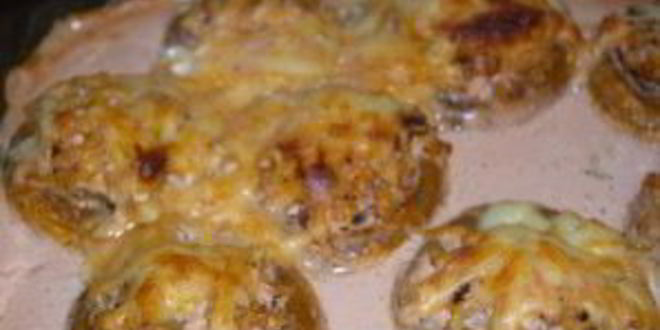 Рецепт запеченных грибов с фаршем в духовке