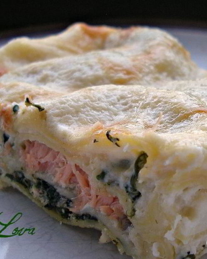 Рецепт лазаний с семгой и шпинатом