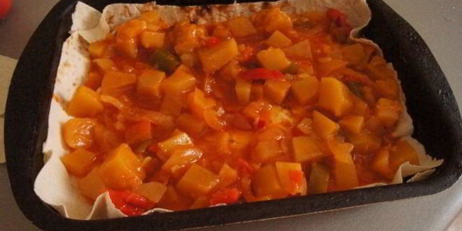 Рецепт овощной лазанья из лаваша с лечо и баклажаном