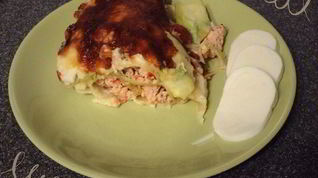 Рецепт Каннеллонь с начинкой из курицы и перца, с кабачком и помидорами