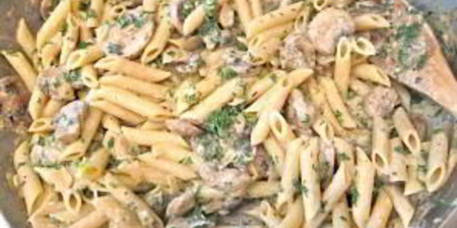 Рецепт макарон с грибами и курицей