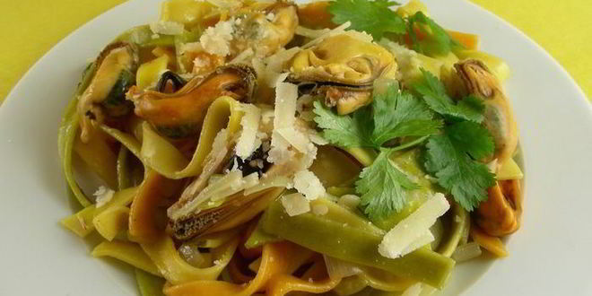 Рецепт пасты с мидиями, шафраном и белым вином