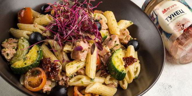 Рецепт пасты с овощами и тунцом