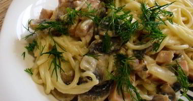 Рецепт Пасты с ветчиной и грибами в сливочном соусе