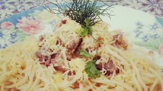 Рецепт Спагетти с говядиной в сливочно-сырном соусе