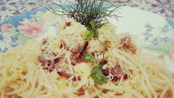 Рецепт Спагетти с говядиной в сливочно-сырном соусе