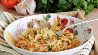 Рецепт Спагетти в тыквенном соусе с беконом