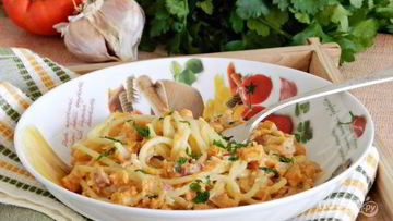 Рецепт Спагетти в тыквенном соусе с беконом