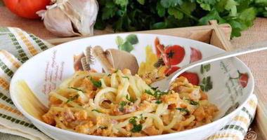 Рецепт Спагетти в тыквенном соусе с беконом