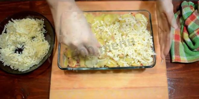 Рецепт картошки по-французски с фаршем помидорами грибами