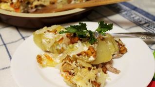 Рецепт Картошки по-французски с грибами лисичками в духовке