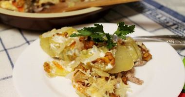 Рецепт Картошки по-французски с грибами лисичками в духовке