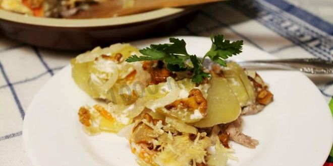 Рецепт Картошки по-французски с грибами лисичками в духовке