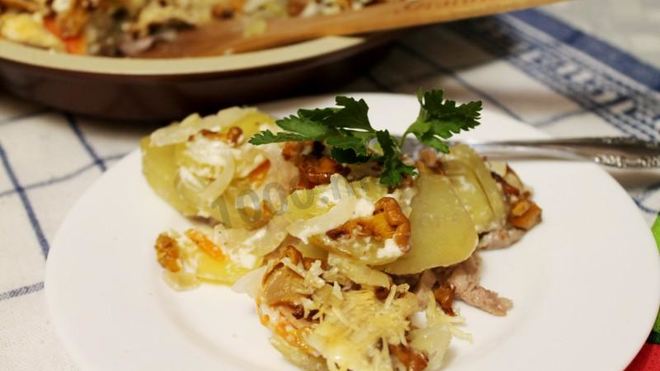 Рецепт картошки по-французски с грибами лисичками в духовке