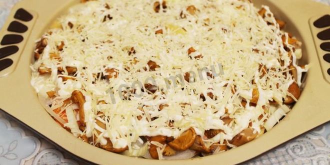 Рецепт картошки по-французски с грибами лисичками в духовке