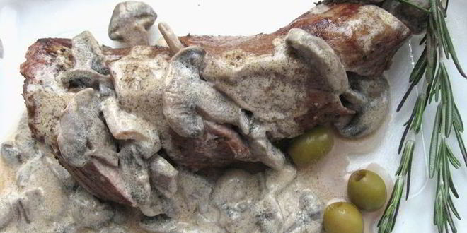 Рецепт Сочной телячьей вырезки по-французски с шампиньонами