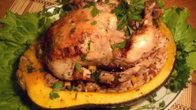 Рецепт курицы, запеченной в тыкве