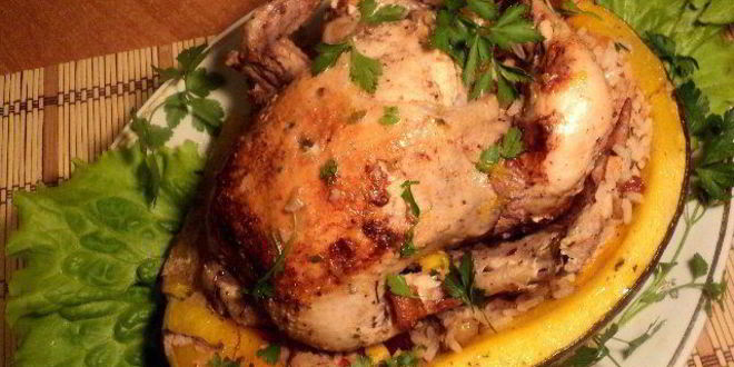 Рецепт курицы, запеченной в тыкве