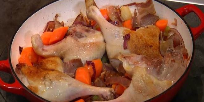 Рецепт утиных ножек с овощами, грудинкой и белой фасолью