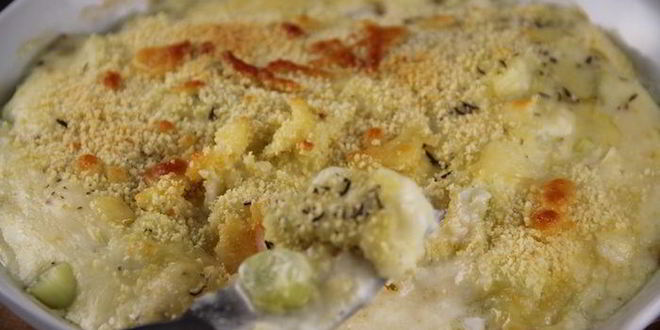 Рецепт гратен из белой рыбы и лука-порея