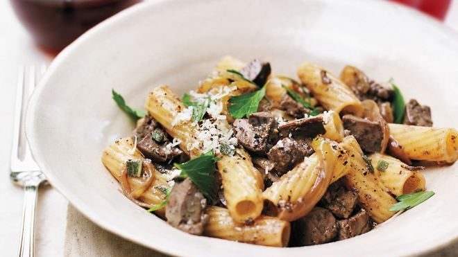 Рецепт куриной печени с макаронами