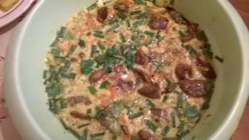 Рецепт Куриной печени с яйцами, овощами и горчицей, запеченная в микроволновке