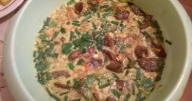 Рецепт Куриной печени с яйцами, овощами и горчицей, запеченная в микроволновке