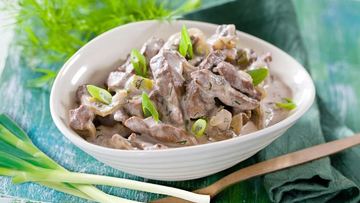 Рецепт Печени по строгановски с молоком