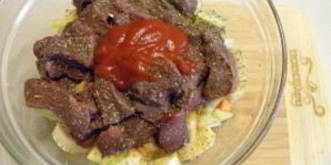 Рецепт печени с овощами в духовке